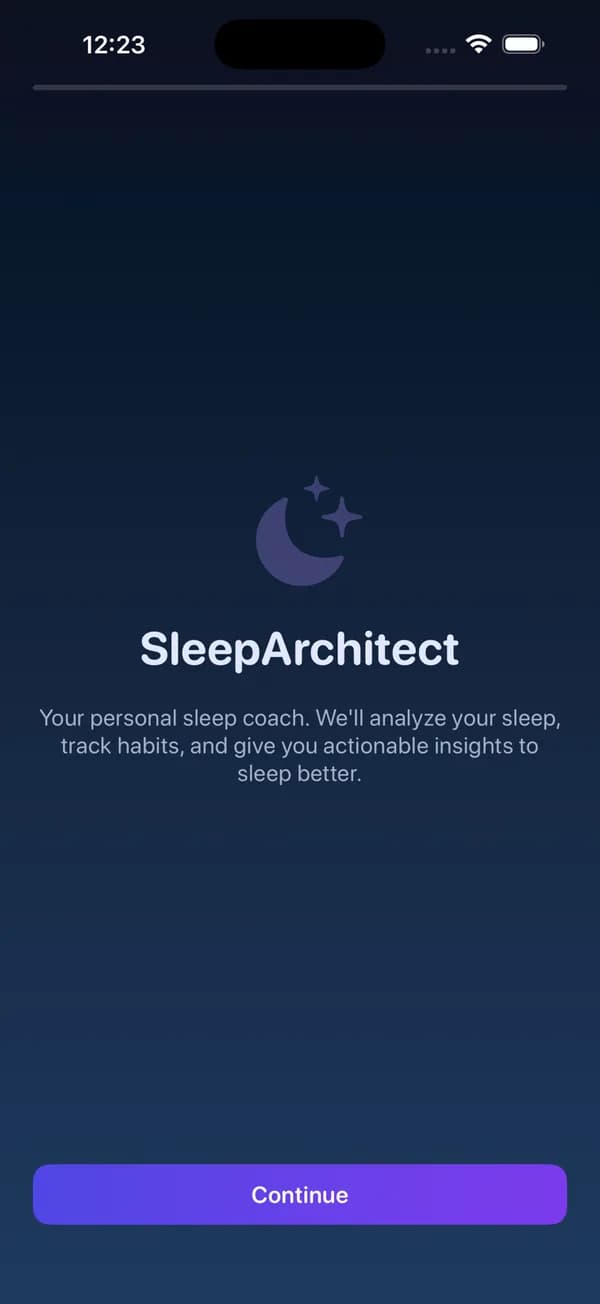 The SleepArchitect welcome screen
