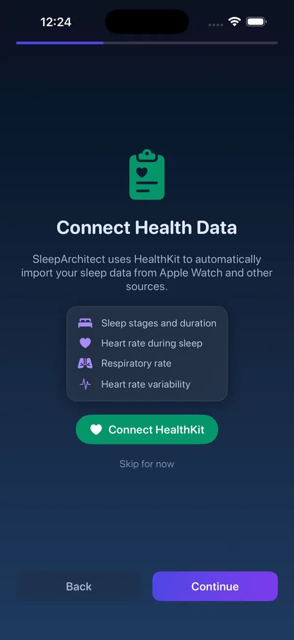 SleepArchitect asking to read sleep stages, heart rate and breathing rate from Apple Health