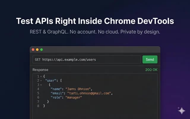 API Dash sending a GET request inside Chrome DevTools and showing the JSON response